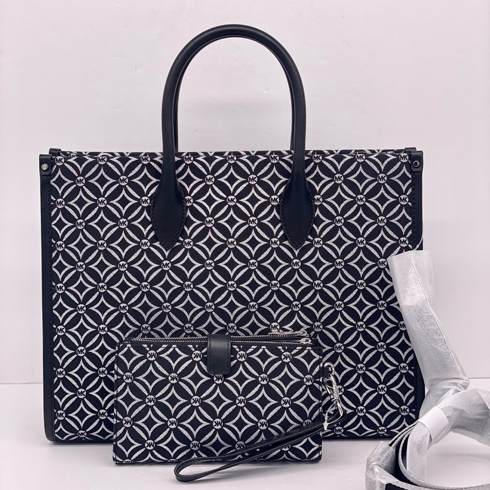 Michael Kors Mirella Medium Metallic Logo Jacquard Tote Bag and Wallet Set - Picture 6 of 15
